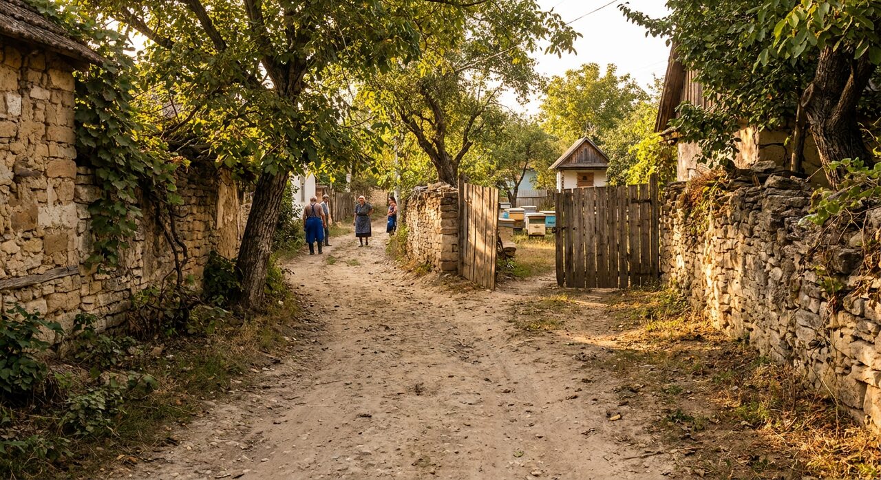 Drumul spre prisacă prin sat