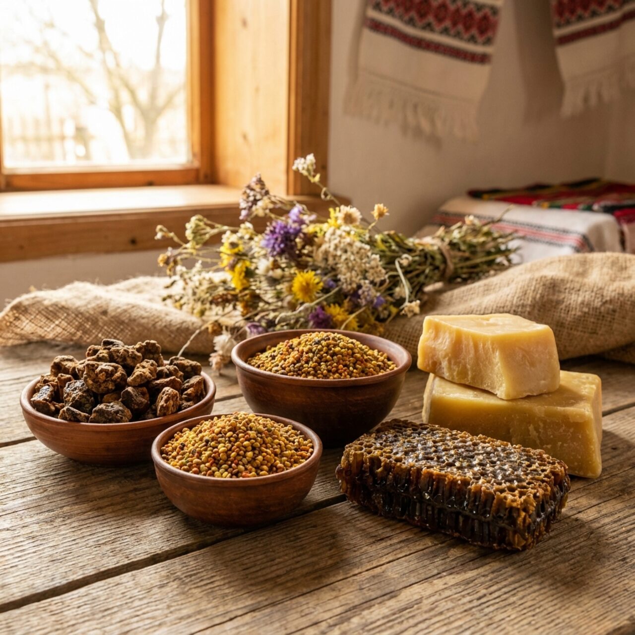 Propolis, polen, păstură, ceară